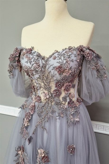 Off The Shoulder Tulle Applique Long Prom Dress Fairy Evening Dress Main image