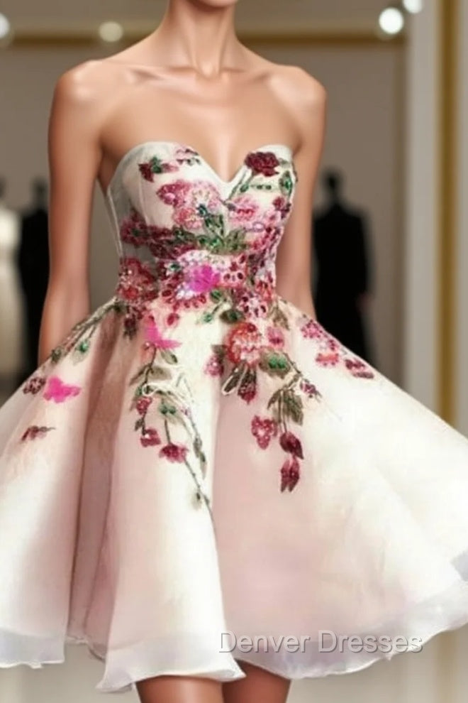 Cute Sweetheart Applique Short Prom Dress, Cute Homecoming Dress