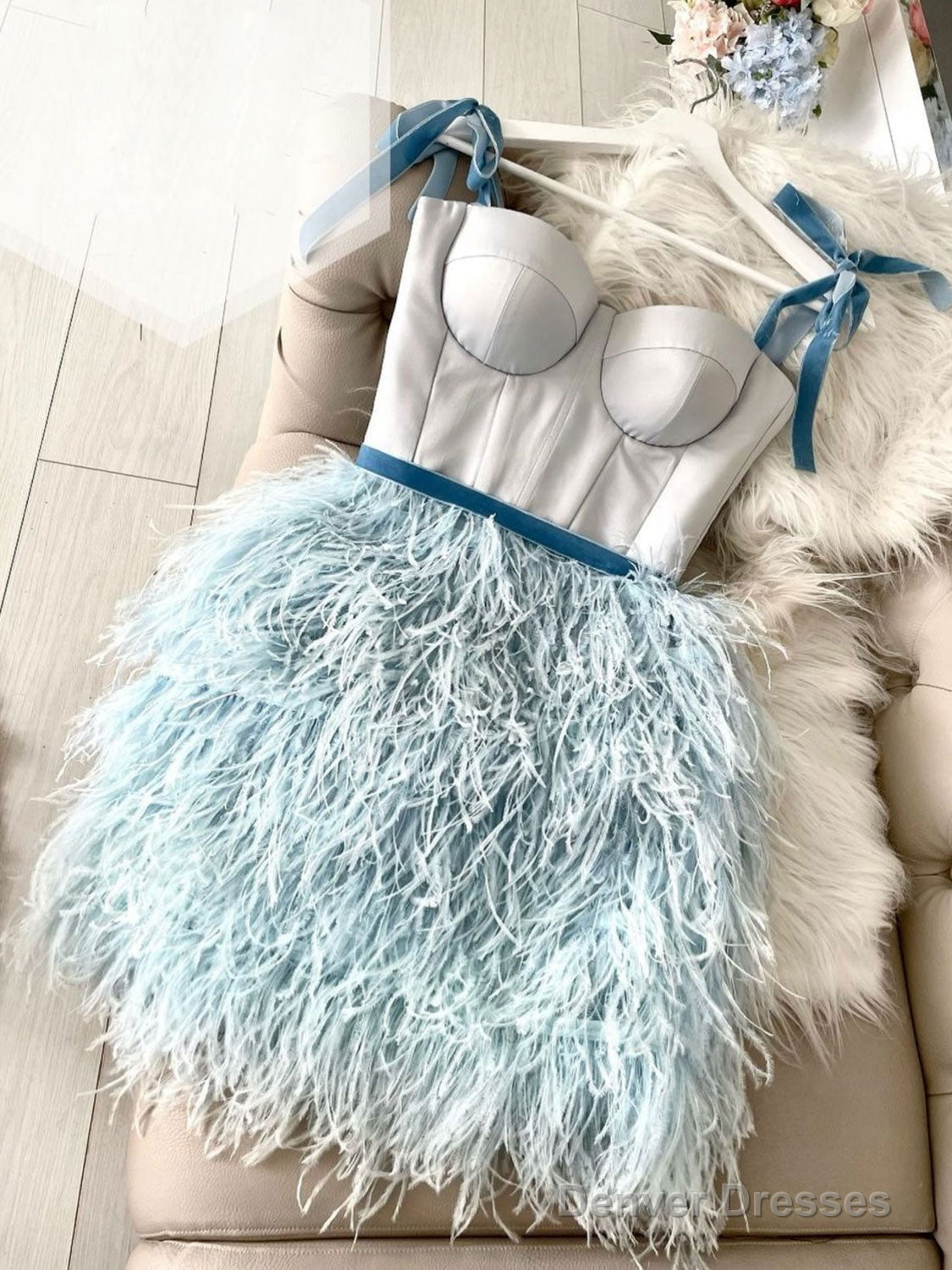 Cute Sweetheart Feather Short Prom Dress Unique Homecoming Dress
