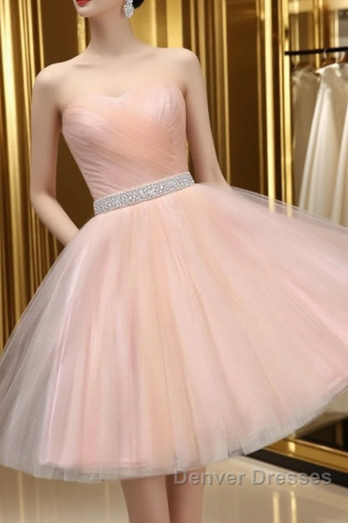 Cute Sweetheart Neck Backless Pink Short Prom Dress, Backless Pink Homecoming Dress, Pink Formal Evening Graduation Dress Main image