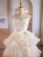 Cute Sweetheart Neck Organza White Prom Dress, White Homecoming Dress