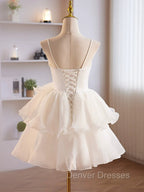 Cute Sweetheart Neck Organza White Prom Dress, White Homecoming Dress