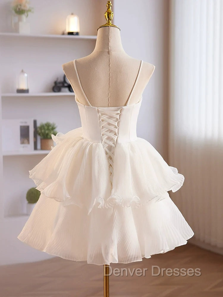 Cute Sweetheart Neck Organza White Prom Dress, White Homecoming Dress