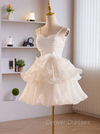 Cute Sweetheart Neck Organza White Prom Dress, White Homecoming Dress