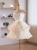 Cute Sweetheart Neck Organza White Prom Dress, White Homecoming Dress