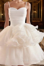 Cute Sweetheart Neck Organza White Prom Dress, White Homecoming Dress