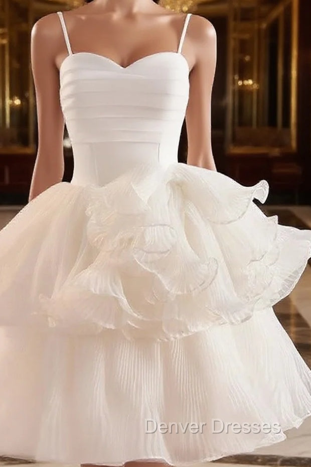 Cute Sweetheart Neck Organza White Prom Dress, White Homecoming Dress Main image
