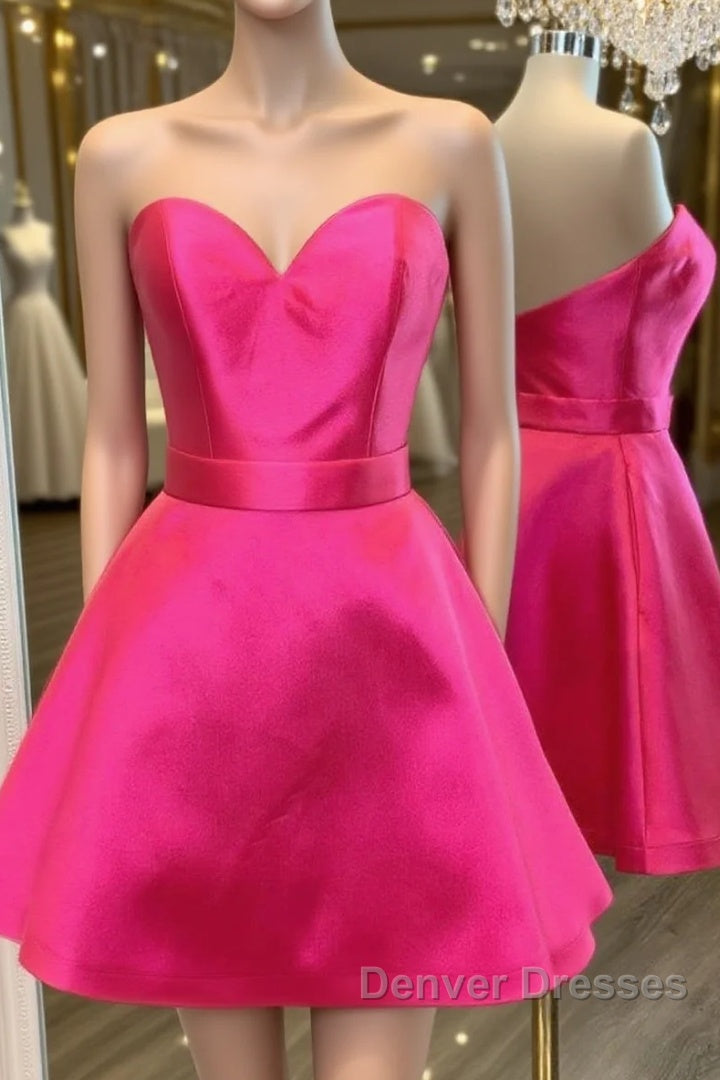 Cute Sweetheart Neck Short Hot Pink Prom Dress, Hot Pink Formal Graduation Homecoming Dress, Cocktail Dress