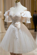 Cute Tulle Lace Homecoming Dress, Off Shoulder Short Prom Dress