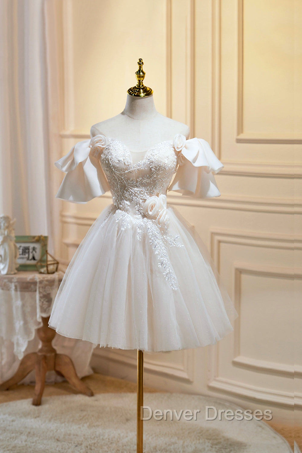 Cute Tulle Lace Homecoming Dress, Off Shoulder Short Prom Dress Main image