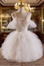 Cute Tulle Lace Light Champagne Short Prom Dress, Cut Homecoming Dress