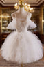 Cute Tulle Lace Light Champagne Short Prom Dress, Cut Homecoming Dress