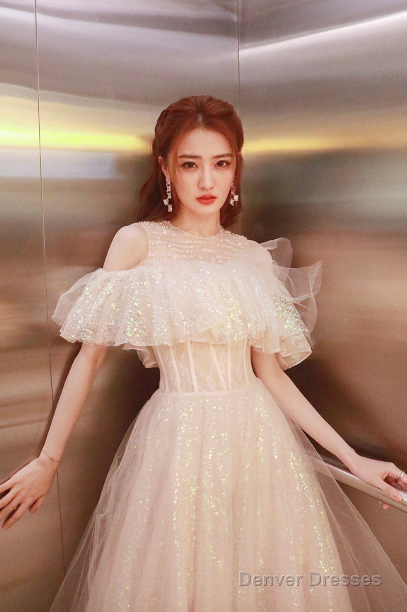 Cute Tulle Long Prom Dress, Shiny A-Line Evening Graduation Dress Secondary image