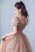 Cute Tulle Long Prom Dress With Bow, A-Line Evening Graduation Dress