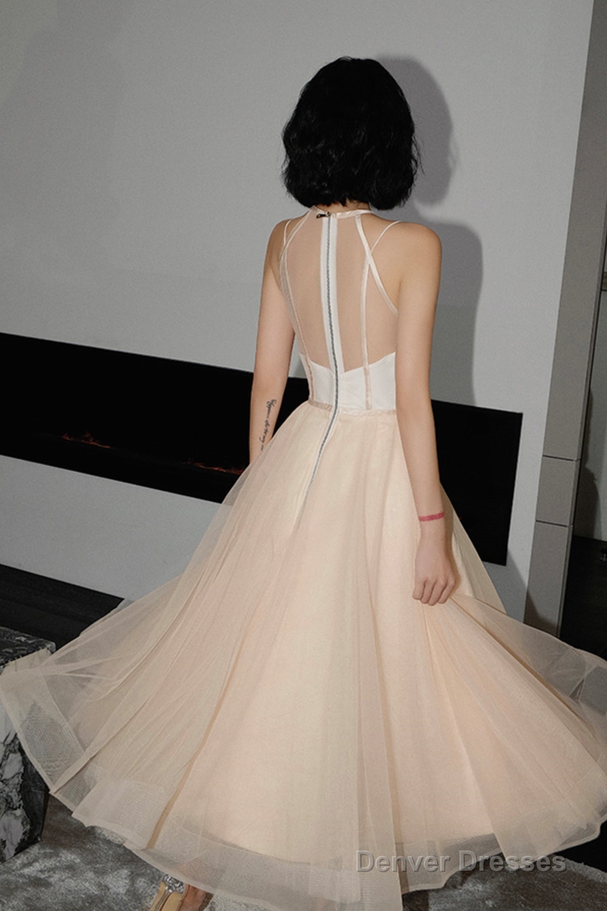 Cute Tulle See Through Short Prom Dress Champagne Evening Dress Secondary image