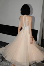 Cute Tulle See Through Short Prom Dress Champagne Evening Dress
