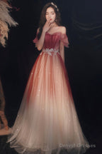 Cute Tulle Sequins Long Prom Dresses, A-Line Ombre Evening Dresses