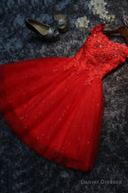 Cute Tulle Short A-Line Prom Dress, Off the Shoulder Homecoming Party Dress