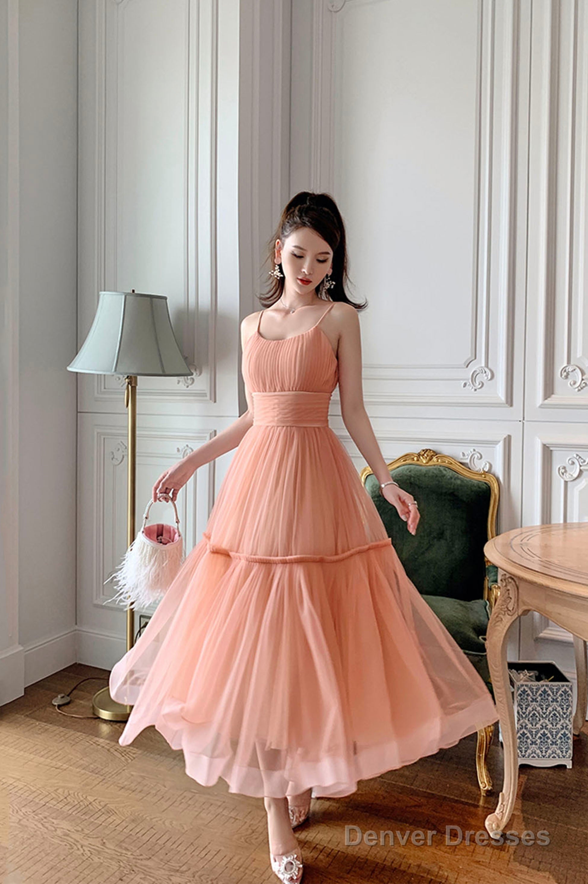 Cute Tulle Short A-Line Prom Dress, Spaghetti Strap Tulle Homecoming Dress Main image