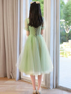 Cute Tulle Short Knee Length Prom Dress, Green A-Line Evening Party Dress