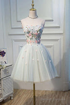 Cute Tulle Short Lace Applique Short Prom Dress Tulle Homecoming Dress