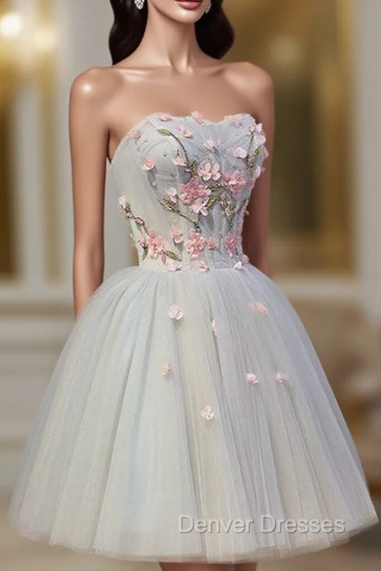 Cute Tulle Short Lace Applique Short Prom Dress, Tulle Puffy Homecoming Dress Main image