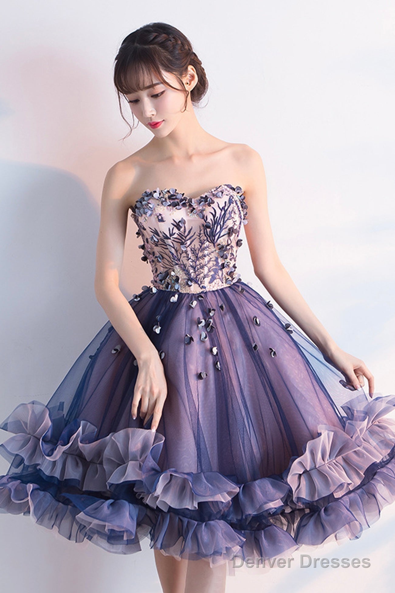 Cute Tulle Short Prom Dress, A-Line Strapless Homecoming Party Dress Main image
