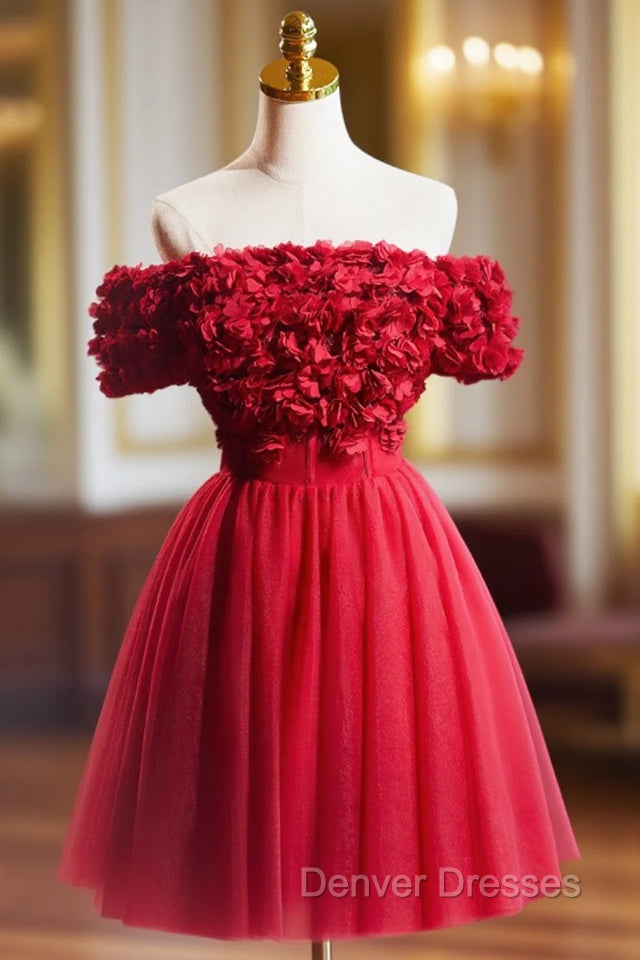 Cute Tulle Short Prom Dress with Appliques, Red A-Line Homecoming Party Dress Main image