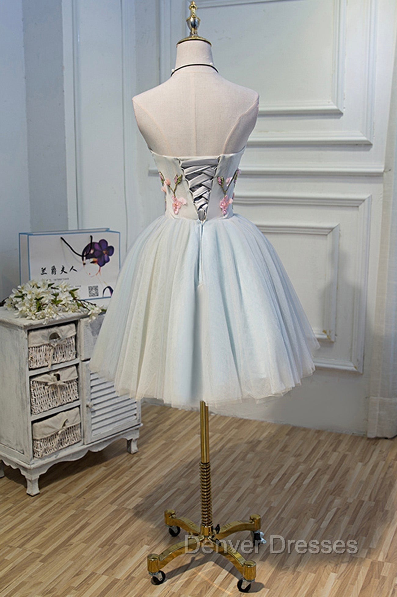 Cute Tulle Short Prom Dress with Lace, A-Line Homecoming Party Dress