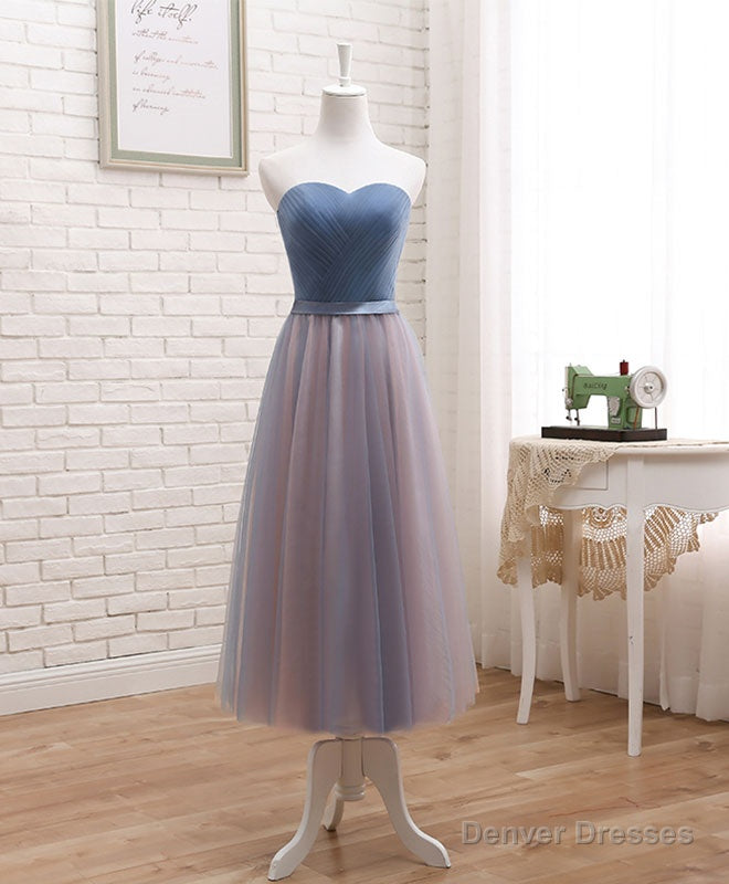 Cute Tulle Sweetheart Neck Prom Dress, Gray Blue Long Formal Dress Main image