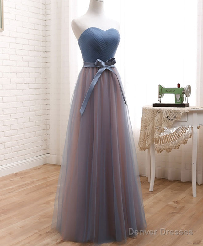 Cute Tulle Sweetheart Neck Prom Dress, Gray Blue Long Formal Dress