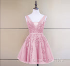 Cute Tulle V-neckline Beaded Short Prom Dress, Homecoming Dress 2026