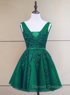 Cute Tulle V-neckline Beaded Short Prom Dress, Homecoming Dress 2026