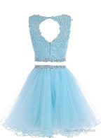 Cute Two Piece Tulle with Beadings Homecoming Dress, Lovely Formal Dress