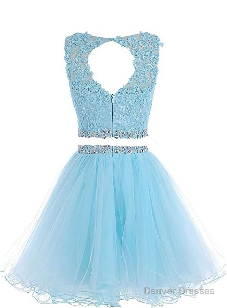 Cute Two Piece Tulle with Beadings Homecoming Dress, Lovely Formal Dress