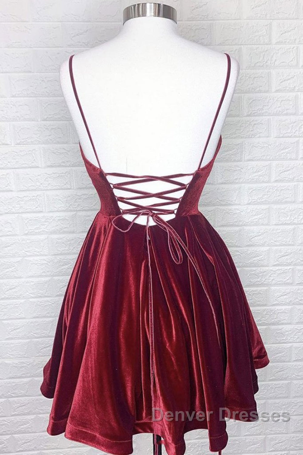 Cute V Neck Backless Burgundy Velvet Short Prom Homecoming Dress, Backless Maroon Formal Graduation Evening Dress Secondary image