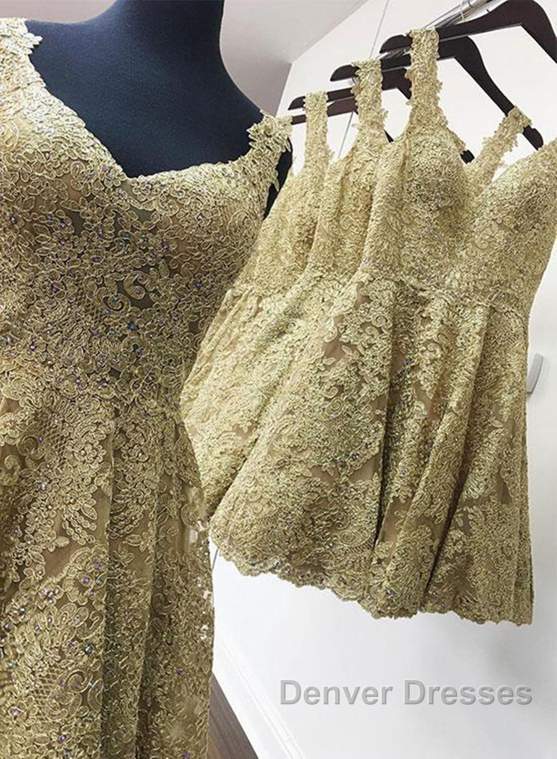 Cute V Neck Golden Lace Short Prom Dress, Golden Lace Homecoming Dress, Golden Formal Evening Dress