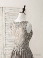 Cute V Neck Lace Chiffon Gray Short Prom Dress Gray Homecoming Dress