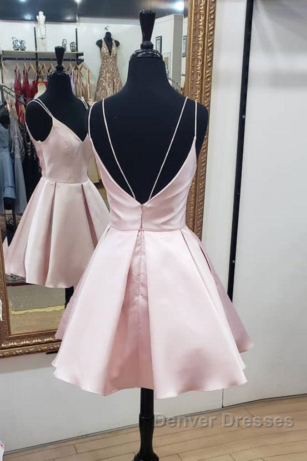 Cute V Neck Open Back Pink Short Prom Dress, Backless Pink Homecoming Dress, Short Pink Formal Evening Dress Secondary image