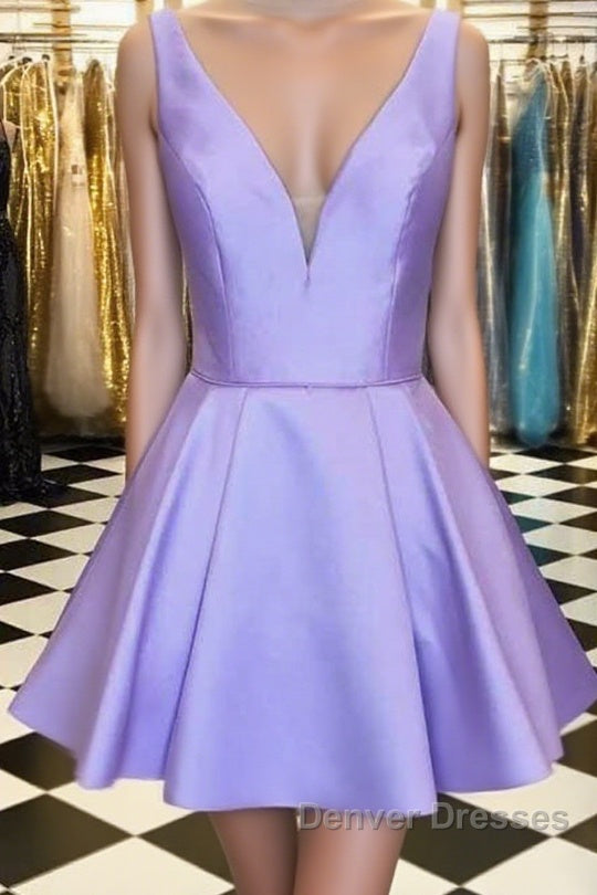 Cute V Neck Satin Short Prom Dress, V Neck Homecoming Dress, Formal Evening Dress Main image