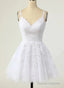 Cute V-Neckline White Tulle With Lace Graduation Dress, White Short Party Dress