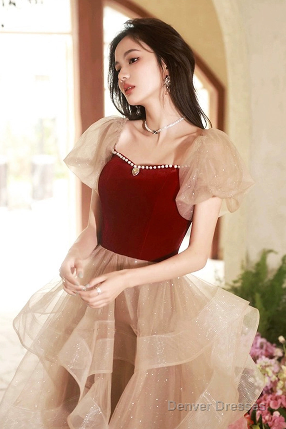 Cute Velvet Tulle Short Prom Dress, Beautiful Party Dress Homecoming Dress Secondary image