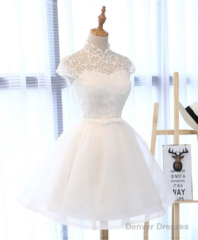 Cute White Lace Short Prom Dress, White Homecoming Dress Secondary image