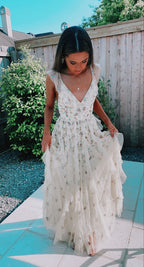 Cute White Starry Tulle Layers Ruffle Prom Dress