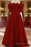 Cute Wine Red Satin Off Shoulder Long Party Dress With Bow, Wine Red Prom Dress