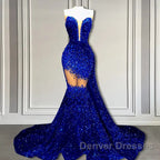V-Neck Sequins Prom Dress Mermaid Sleeveless Crystal.