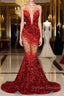Red Mermaid Style Prom Dress with Sweetheart Sequins and Ruffle