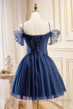 Dark Blue A-Line Short Prom Dress, Dark Blue Homecoming Dress