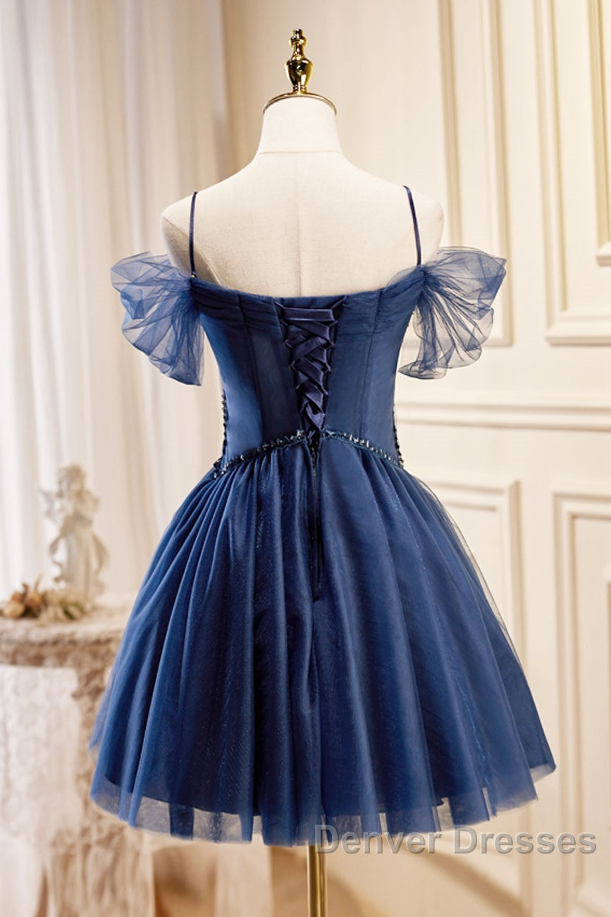 Dark Blue A-Line Short Prom Dress, Dark Blue Homecoming Dress