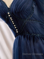 Dark Blue A-Line Short Prom Dress, Dark Blue Homecoming Dress